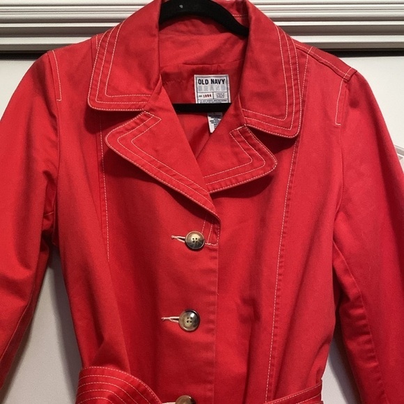 OLD NAVY Womens Coral Button Up Trench Coat Jacke Womens L lightweight Preppy - Picture 2 of 9